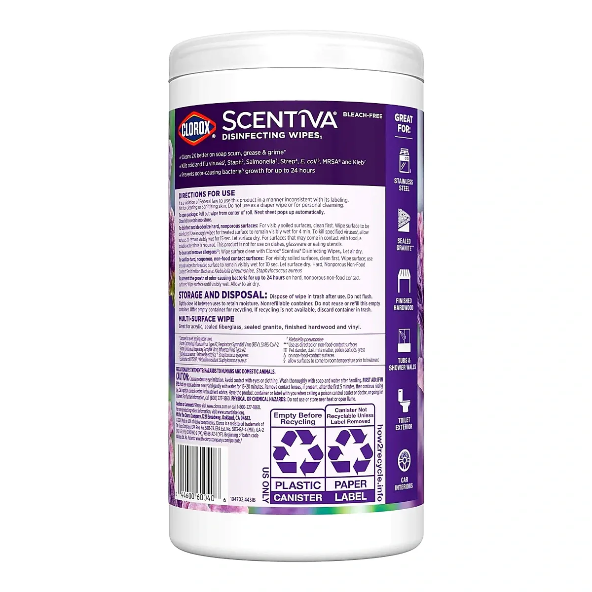 TOALLITAS CLOROX SCENTIVA LAVANDA DESINFECTANTES 6/75 UNI. imagen 3