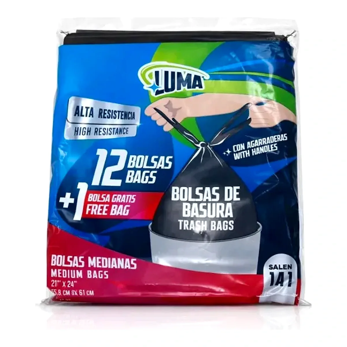 BOLSA DE BASURA CON AMARRE 22x24 60/12+1PZ