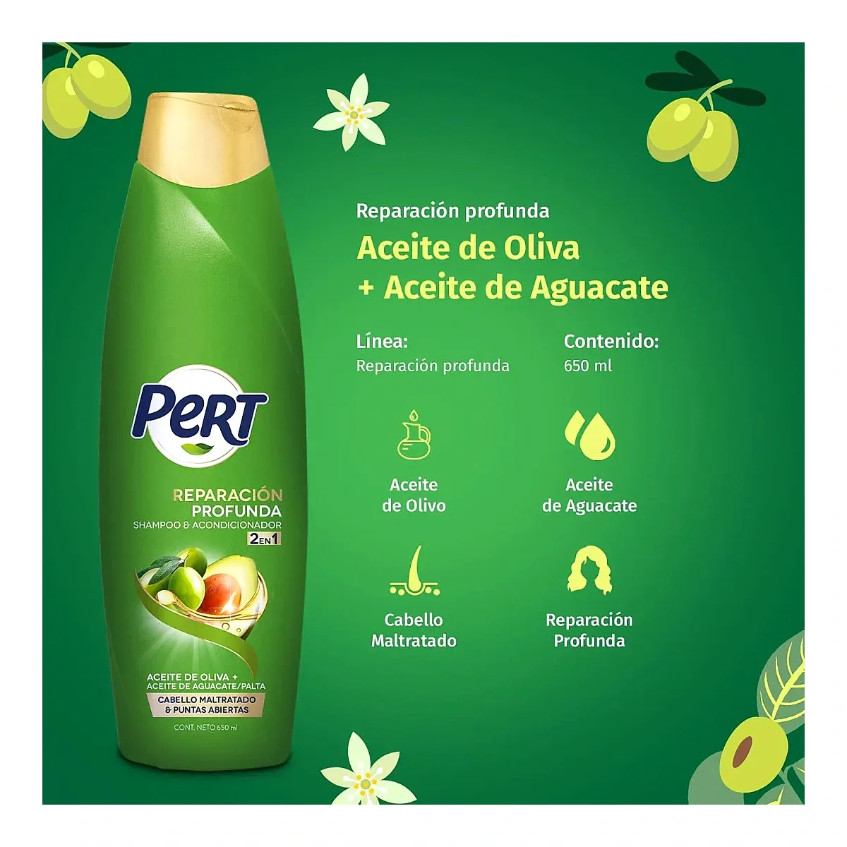 SHAMPOO PERT  2EN1 OLIVO Y AGUACATE 10/650ML imagen 3